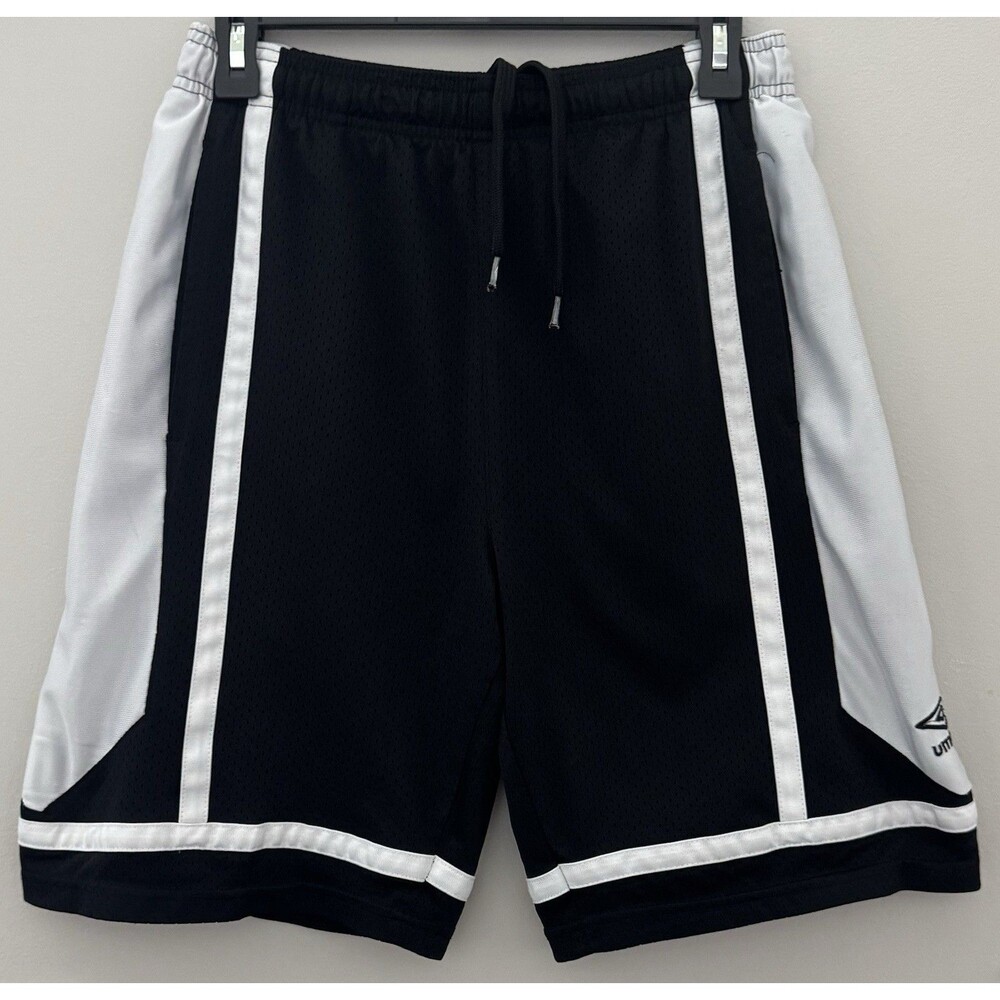 Umbro Men's Small Black/White Pocket Athletic Shorts~Functional Drawstring